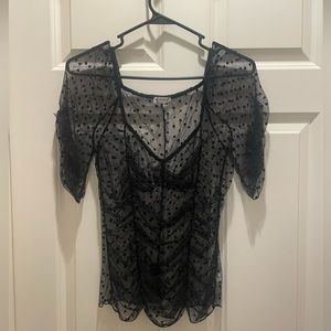 Free People Black Polka Dot Lace Top